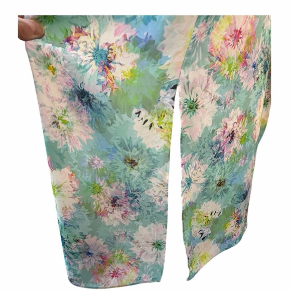 Catherine Malandrino Floral Midi Dress Large Ruffle Belted Pastel Blue Green - Picture 10 of 16